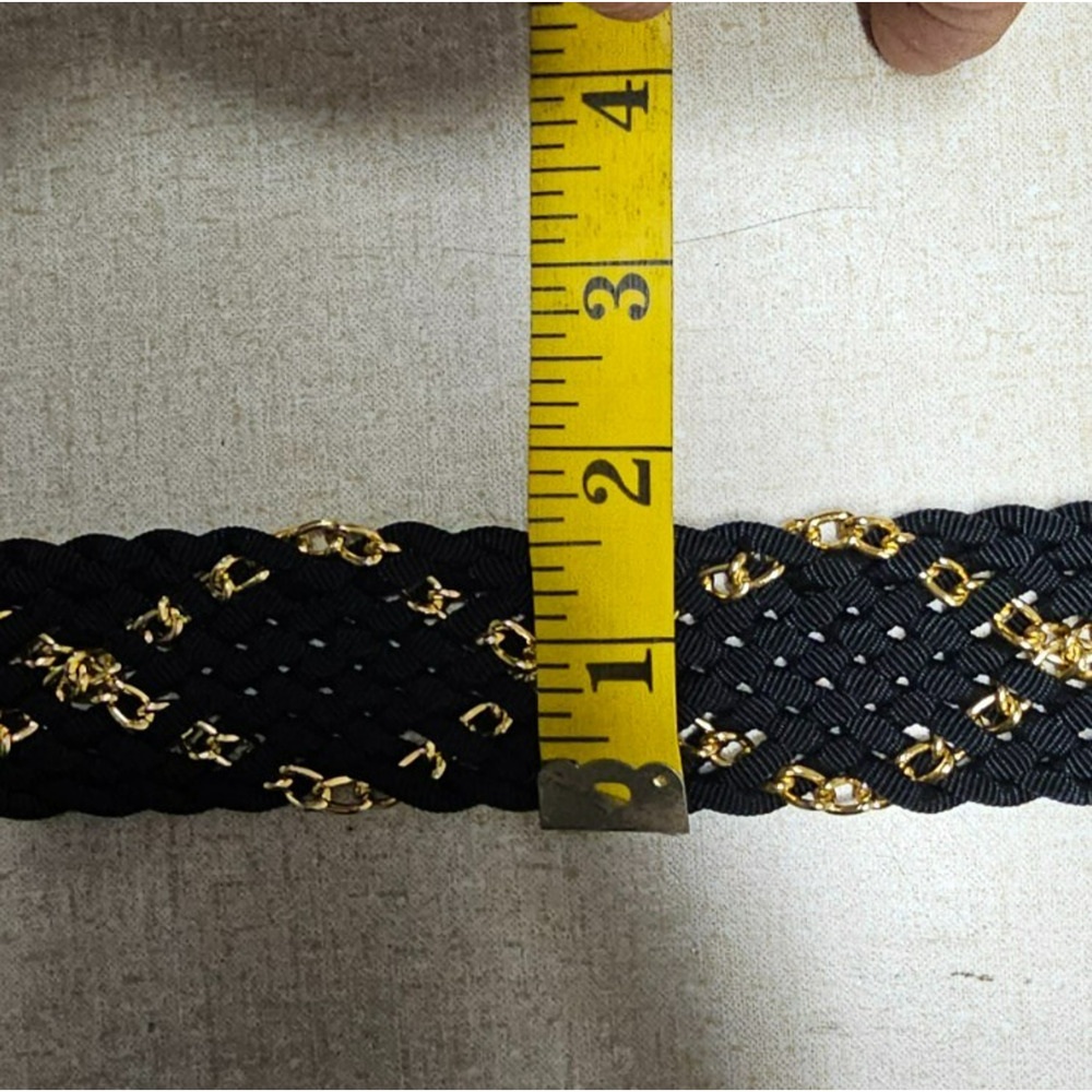 Vintage ROC Wide Black Gold Braided Chain Fashion Belt 80s 90s L /42" Glam - Picture 5 of 8